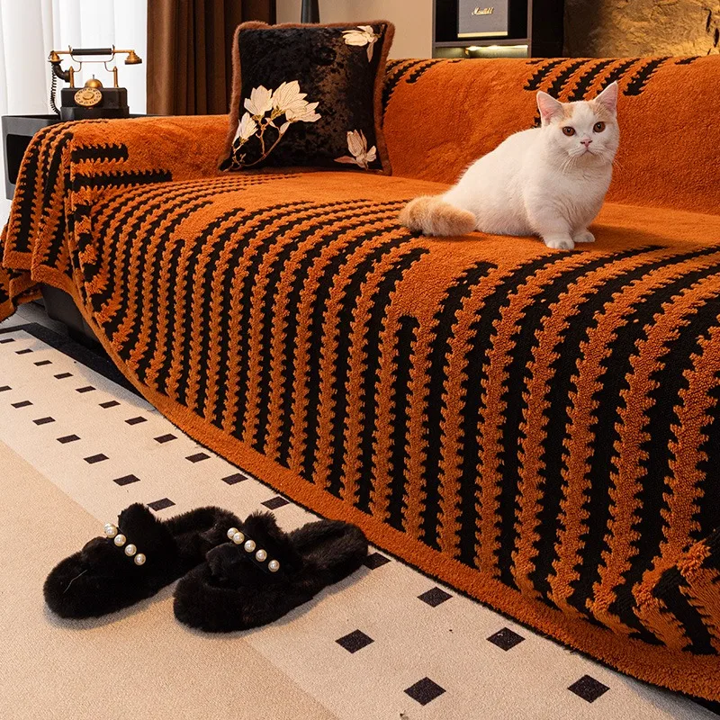 Thicken Warm Jacquard Tuffed Fleece Sofa Towel, for Living Room Bedding Room Large Relax Leisure Blanket Couch Cover Decor