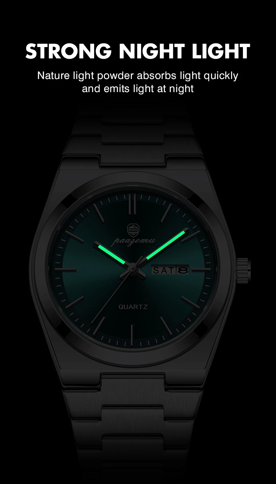 PAAZOMU Fashion Men's Quartz Watch Stainless Steel Waterproof Luminous Man Watch Chronograph Date Multifunction Watches For Men