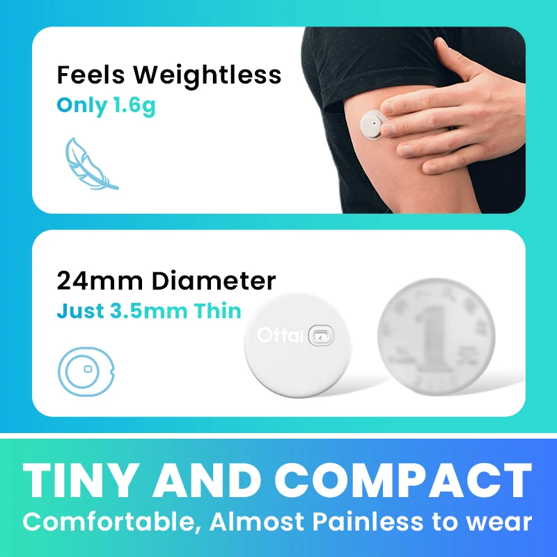 Ottai M8 CGM 4 Full Sets for 56 Days Continuous Glucose Monitor No Finger Pricking Blood Glucose Monitoring System