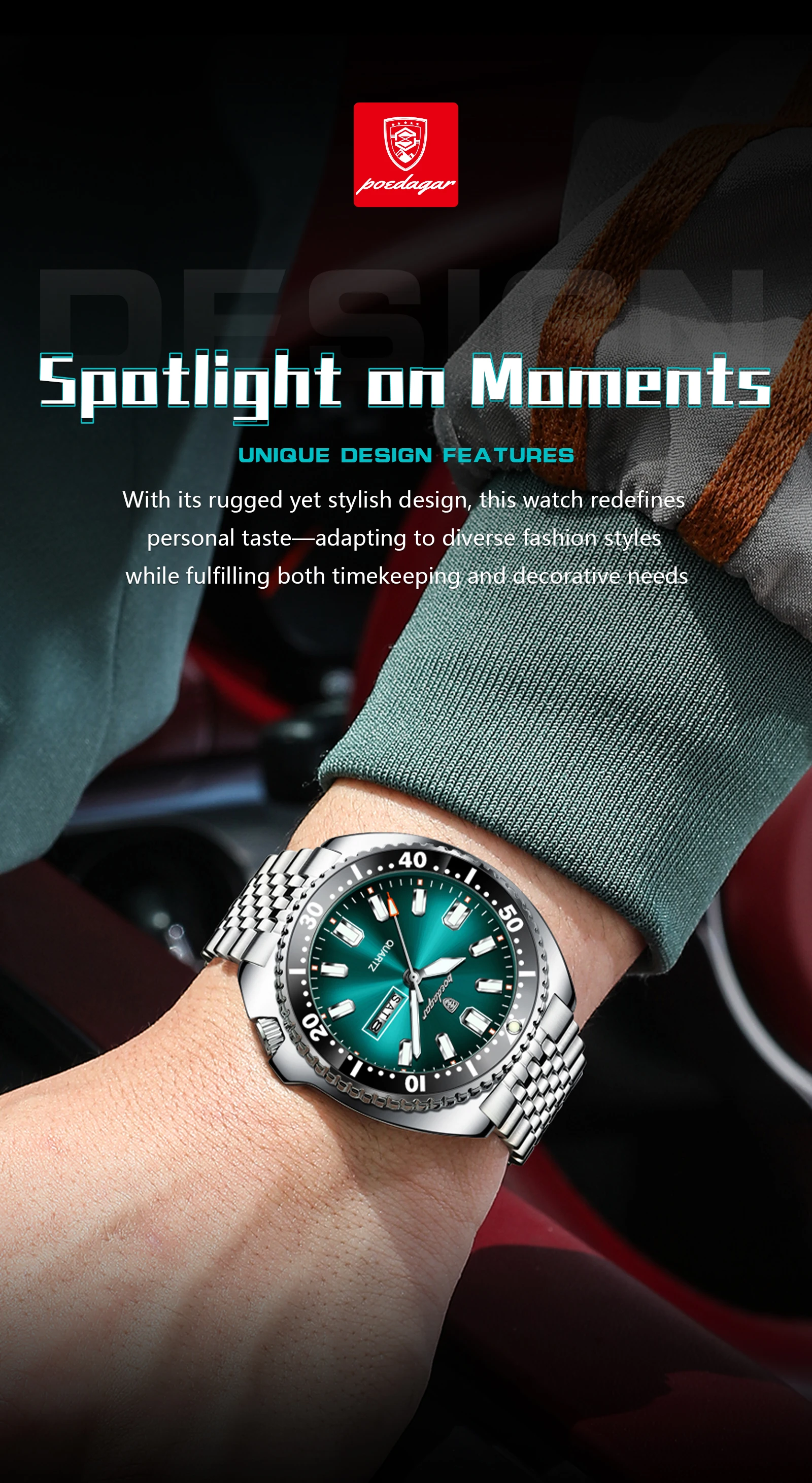 POEDAGAR Luxury Business Men Watch Date Week Waterproof Luminous Man Wristwatch Sport Stainless Steel Quartz Men's Watches Reloj
