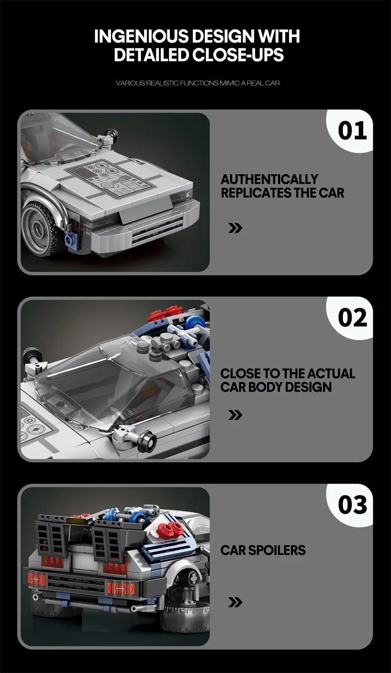 1:24 Classic Movie Racing Car Building Blocks MOC Model Sport Cars Toys Back Future Bricks Vehicle Festival Gifts for Boys Kids
