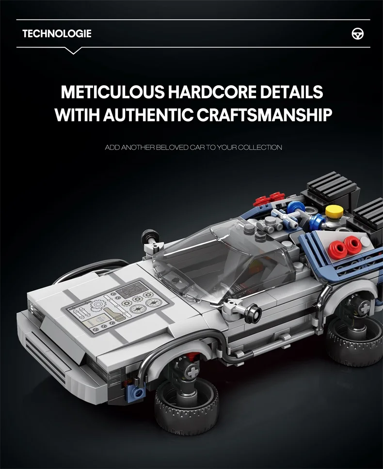 1:24 Classic Movie Racing Car Building Blocks MOC Model Sport Cars Toys Back Future Bricks Vehicle Festival Gifts for Boys Kids