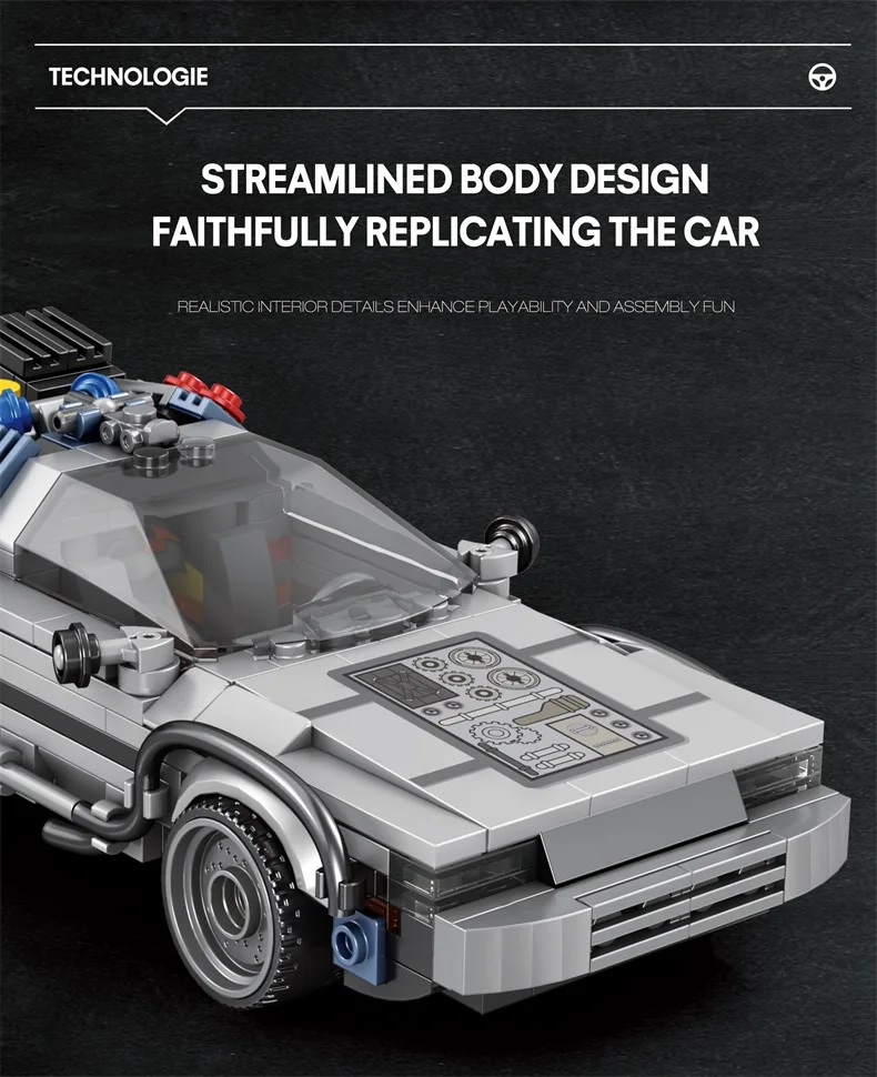 1:24 Classic Movie Racing Car Building Blocks MOC Model Sport Cars Toys Back Future Bricks Vehicle Festival Gifts for Boys Kids