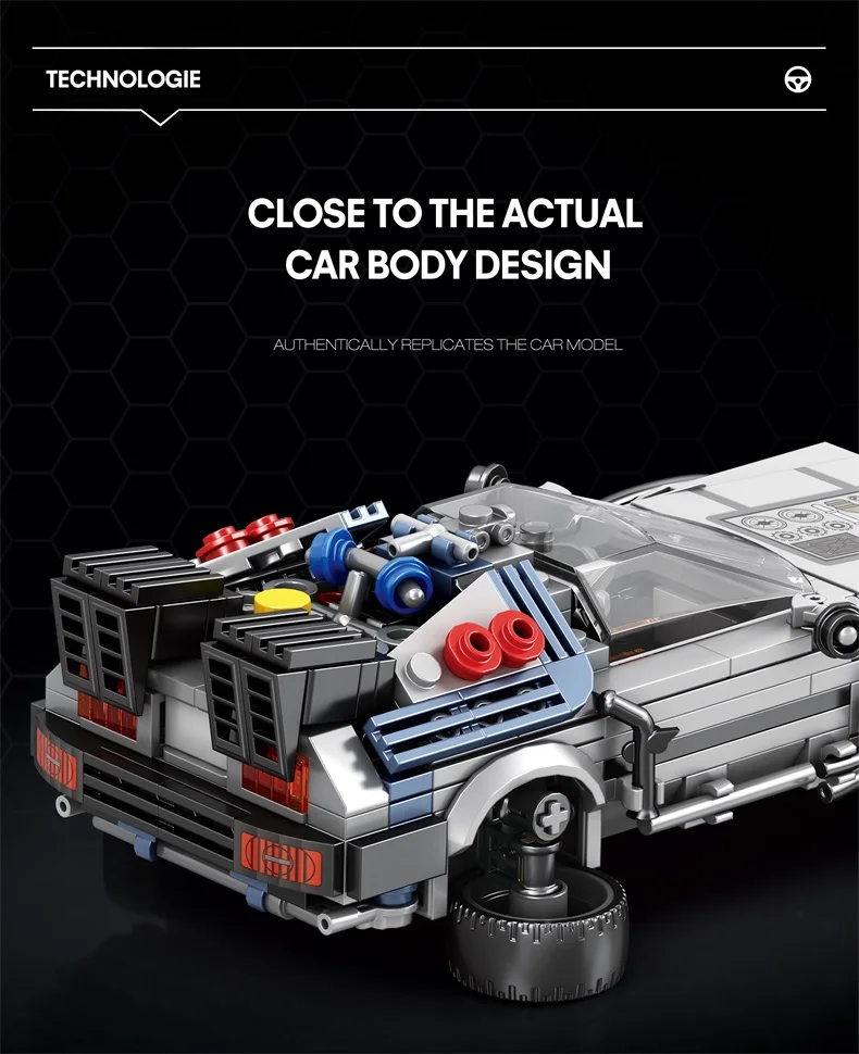 1:24 Classic Movie Racing Car Building Blocks MOC Model Sport Cars Toys Back Future Bricks Vehicle Festival Gifts for Boys Kids