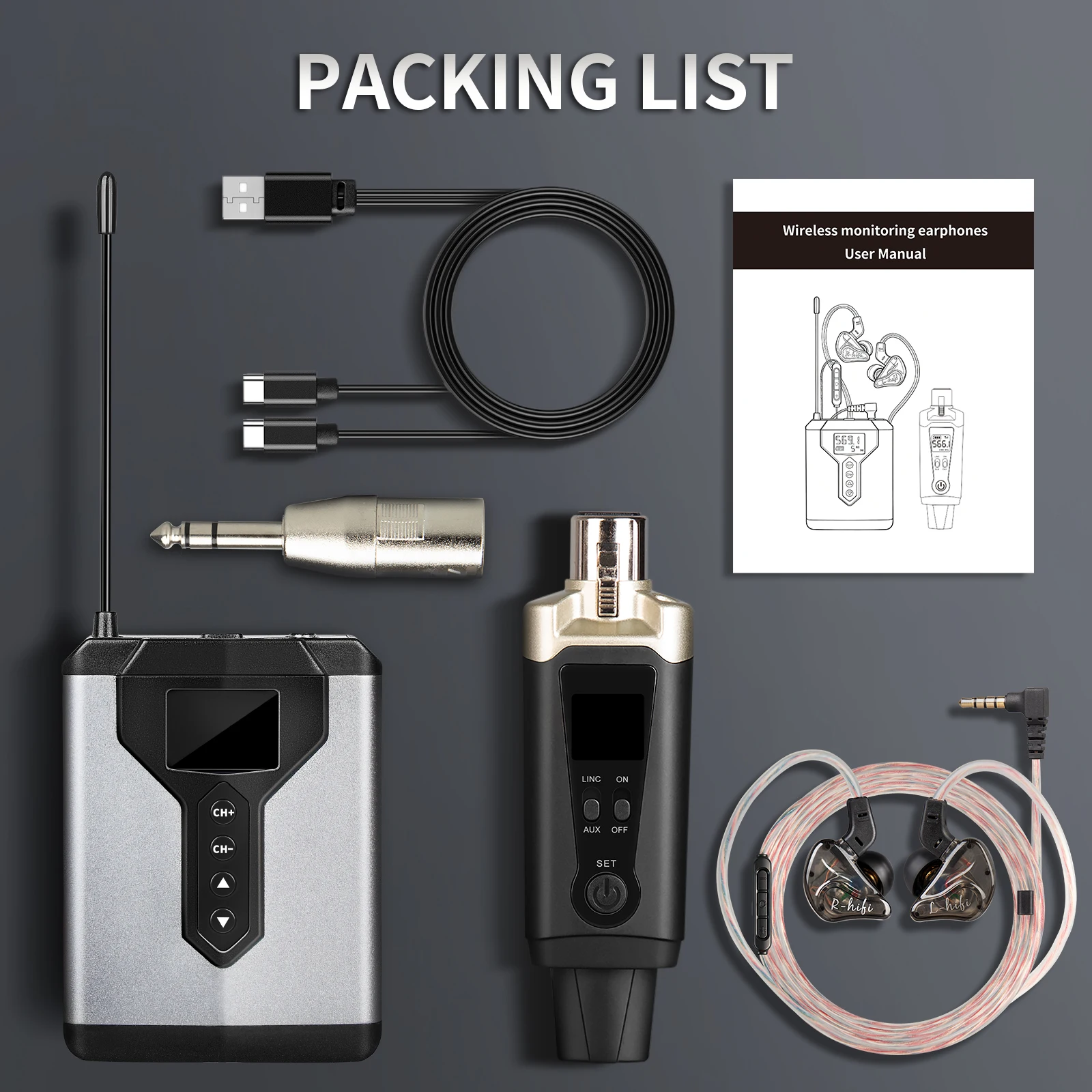 Stereo UHF in-ear monitoring wireless system DT1/2/4 transmitter and receiver of live music stage performance studio