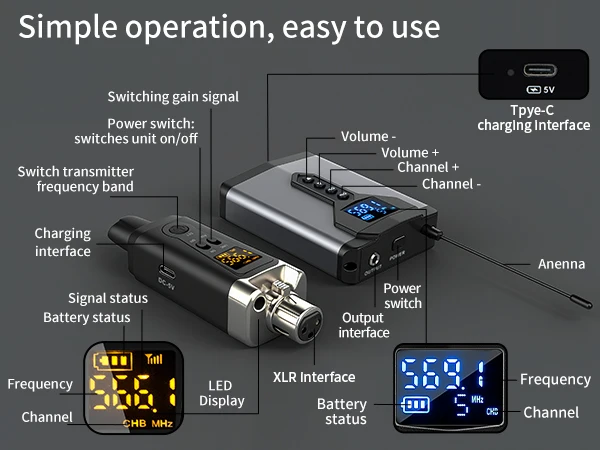 Stereo UHF in-ear monitoring wireless system DT1/2/4 transmitter and receiver of live music stage performance studio
