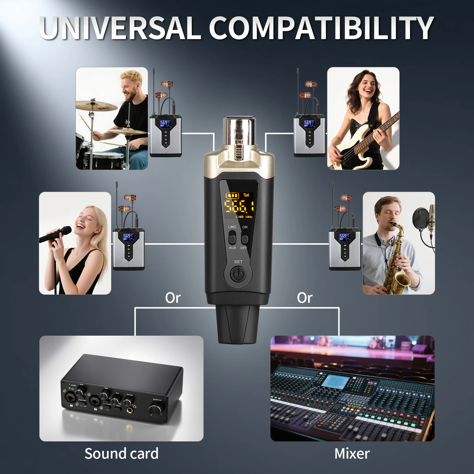 Stereo UHF in-ear monitoring wireless system DT1/2/4 transmitter and receiver of live music stage performance studio
