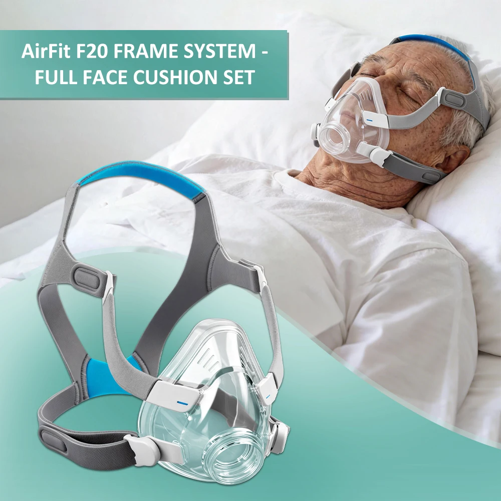 CPAP AirFit F20 Replacement Mask with Elbow Connector Set - Includes Mask Cushion, Headgear, Frame, Elbow & Clips F20 Masks Set