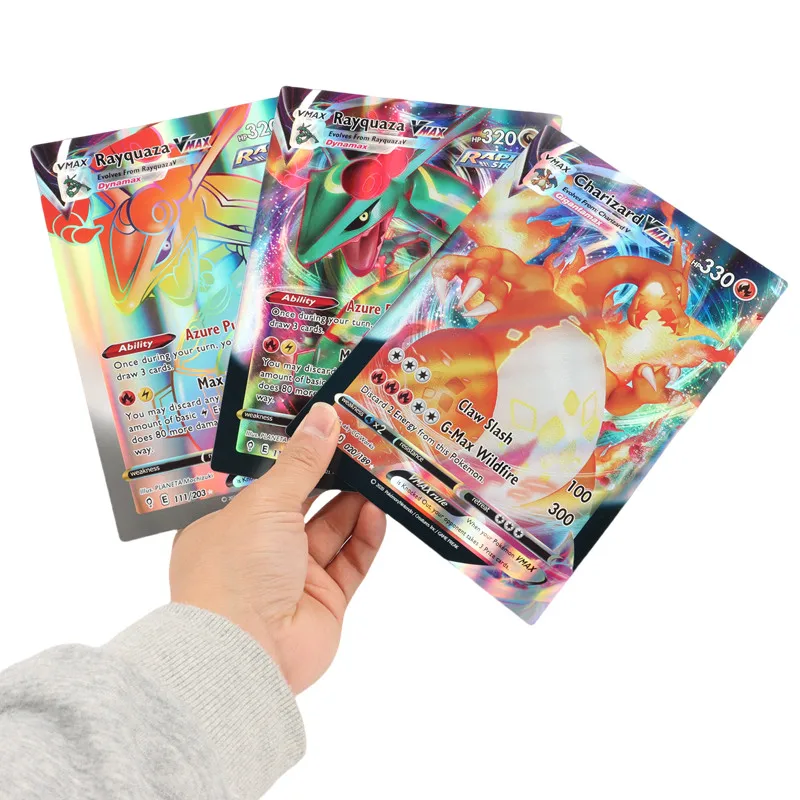 30Pcs Oversized Pokemon Cards Jumbo Letters Cards MEGA Vmax Vstar GX Arceus Pikachu Charizard Super Shiny Rare Card Birthday Gif