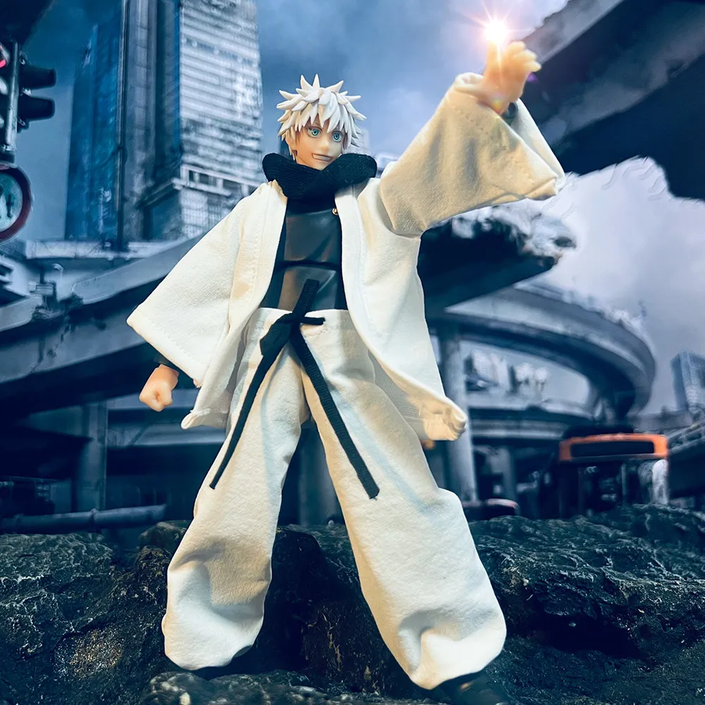 1/12 Scale Jujutsu Kaisen Gojo Satoru Clothes Set White Coat Lantern Pants with Scarf for 6" Action Figure Body Model
