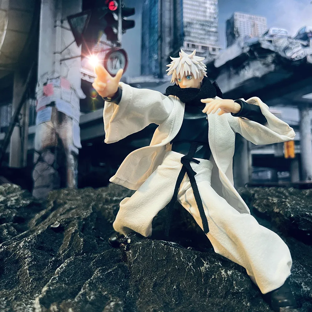 1/12 Scale Jujutsu Kaisen Gojo Satoru Clothes Set White Coat Lantern Pants with Scarf for 6" Action Figure Body Model