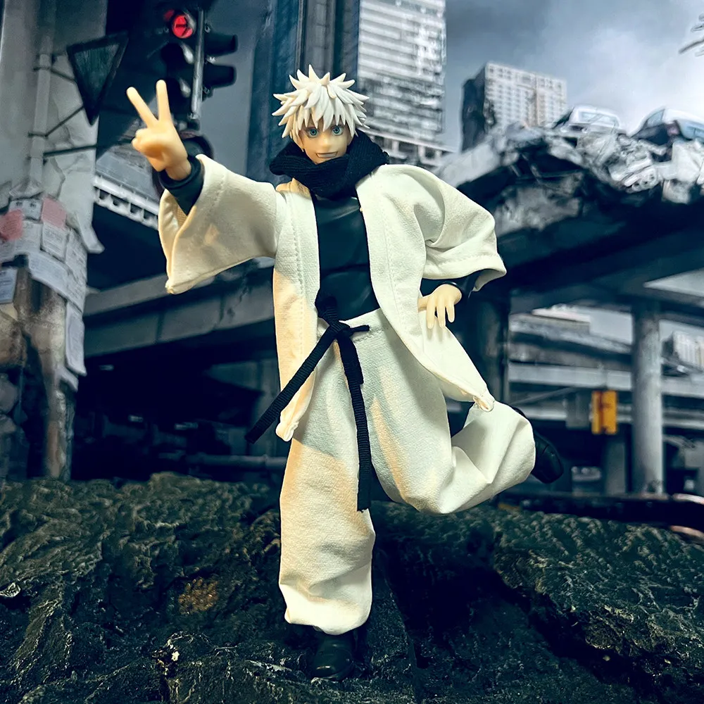 1/12 Scale Jujutsu Kaisen Gojo Satoru Clothes Set White Coat Lantern Pants with Scarf for 6" Action Figure Body Model