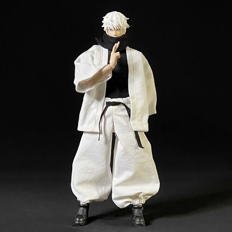 1/12 Scale Jujutsu Kaisen Gojo Satoru Clothes Set White Coat Lantern Pants with Scarf for 6" Action Figure Body Model