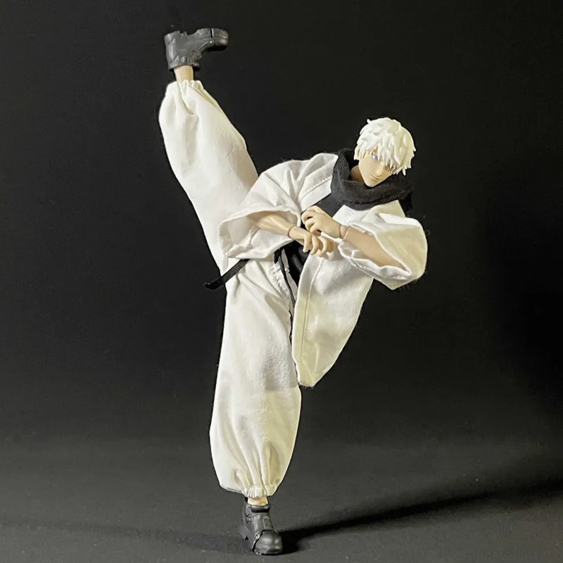 1/12 Scale Jujutsu Kaisen Gojo Satoru Clothes Set White Coat Lantern Pants with Scarf for 6" Action Figure Body Model