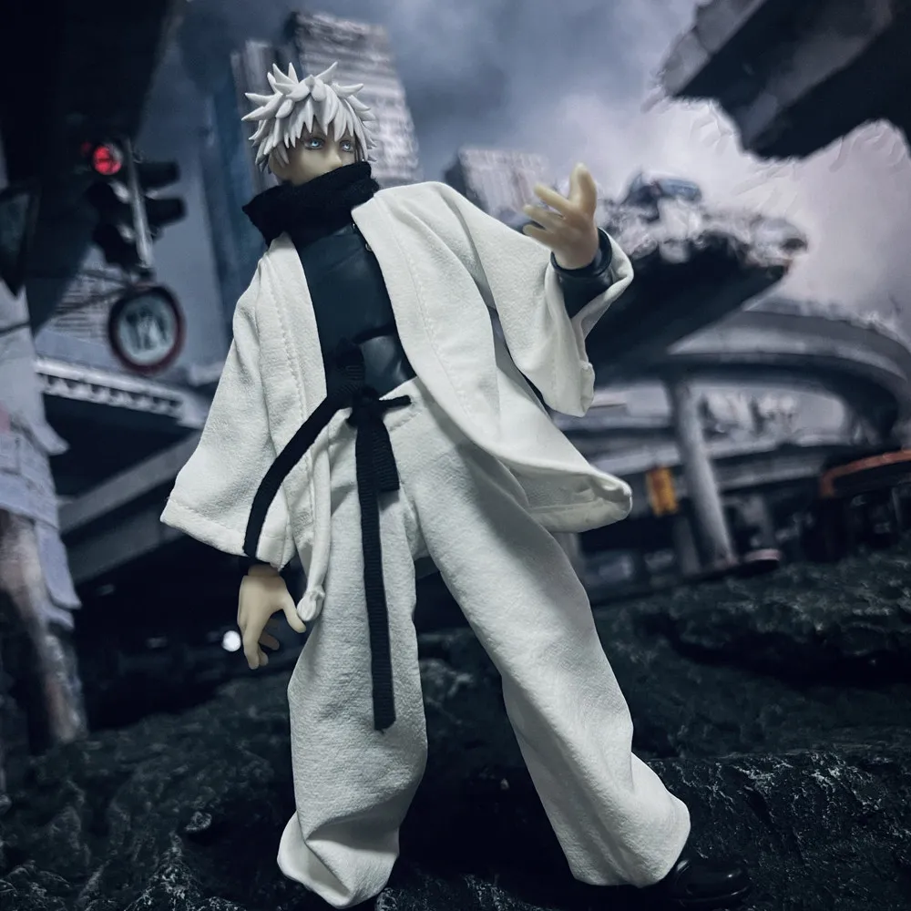 1/12 Scale Jujutsu Kaisen Gojo Satoru Clothes Set White Coat Lantern Pants with Scarf for 6" Action Figure Body Model