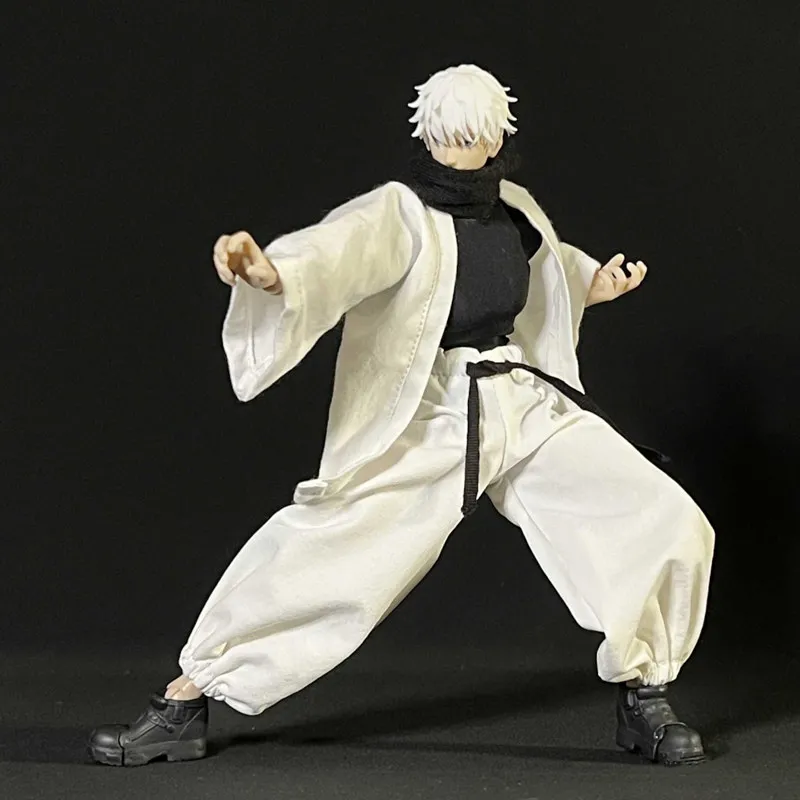 1/12 Scale Jujutsu Kaisen Gojo Satoru Clothes Set White Coat Lantern Pants with Scarf for 6" Action Figure Body Model