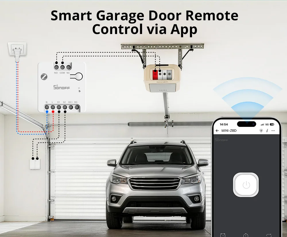 SONOFF MINI-ZBD MINI Dry Zigbee Dry Contact Smart Switch AC & DC Power Compatibility Control Garage Door,Motor,Boiler,Main Gate