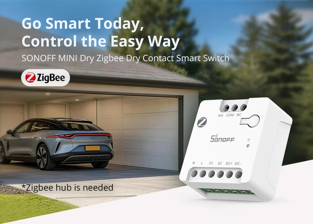 SONOFF MINI-ZBD MINI Dry Zigbee Dry Contact Smart Switch AC & DC Power Compatibility Control Garage Door,Motor,Boiler,Main Gate