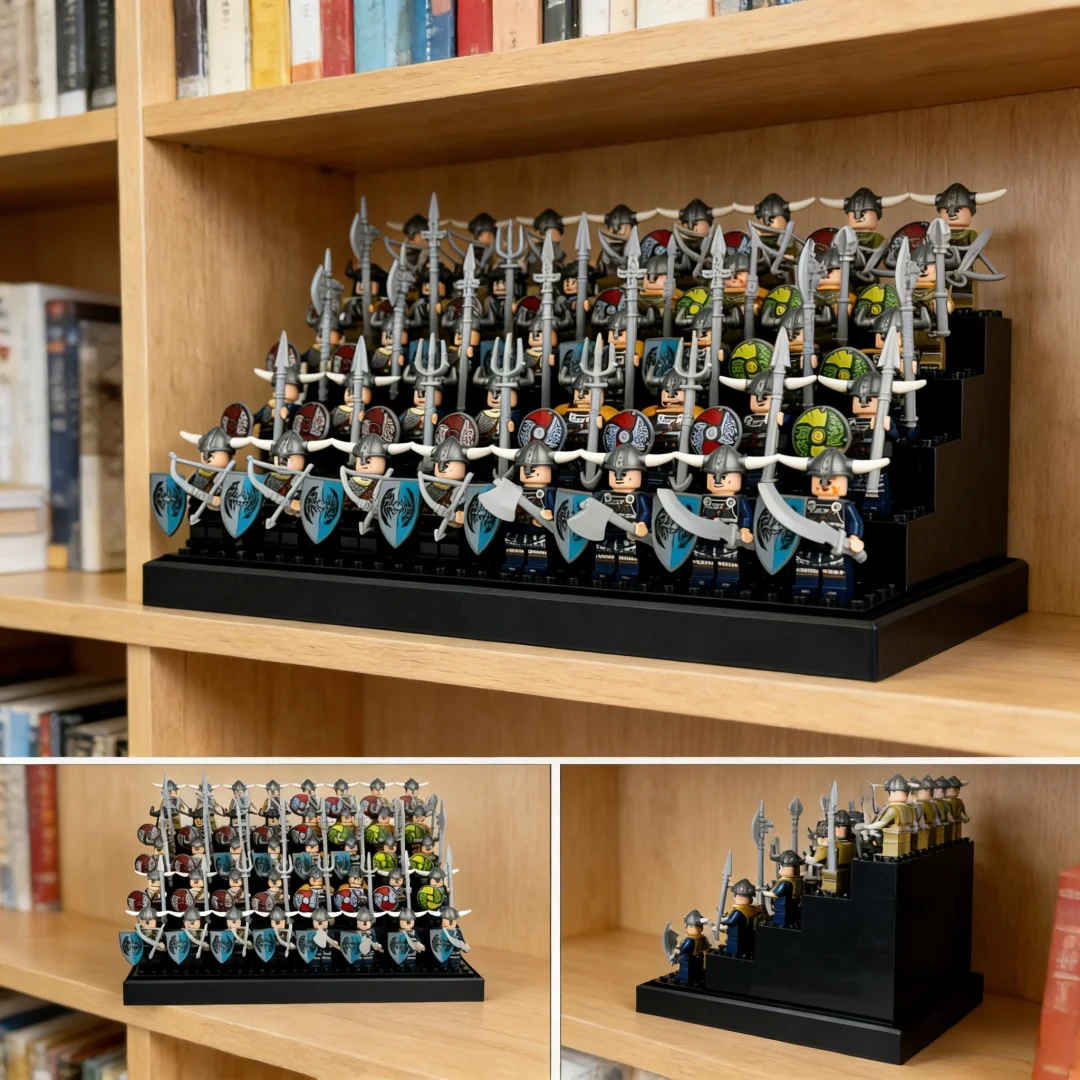2-Pack 5-Tier Minifig Display Stand – Thick ABS Dust-Resistant Collector Shelf for Building Block Figures (No Cover)