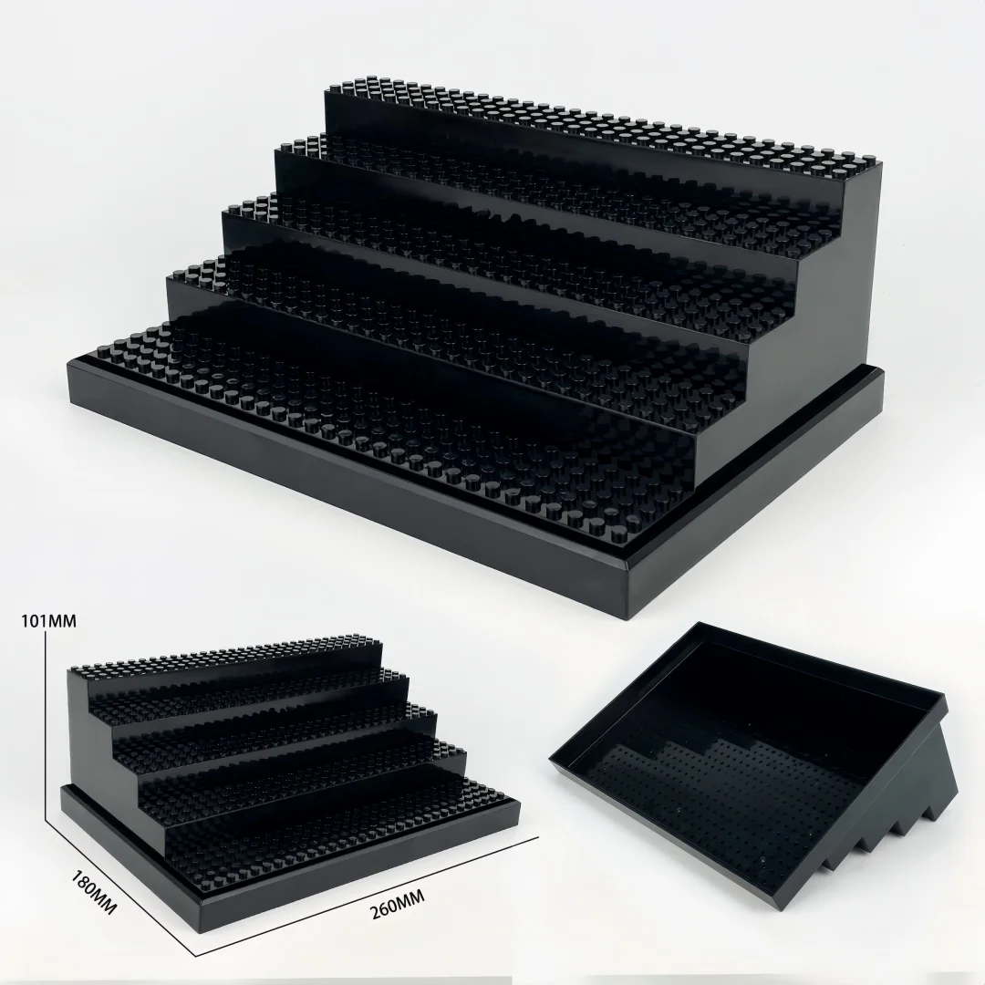 2-Pack 5-Tier Minifig Display Stand – Thick ABS Dust-Resistant Collector Shelf for Building Block Figures (No Cover)