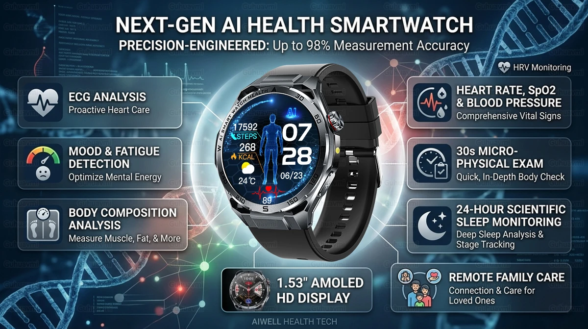 2026New Nursing-Grade AI ECG Smart Watch 1.53''Sapphire Glass Heart Rate Blood Lipid Uric Acid Monitor Bluetooth Call Smartwatch