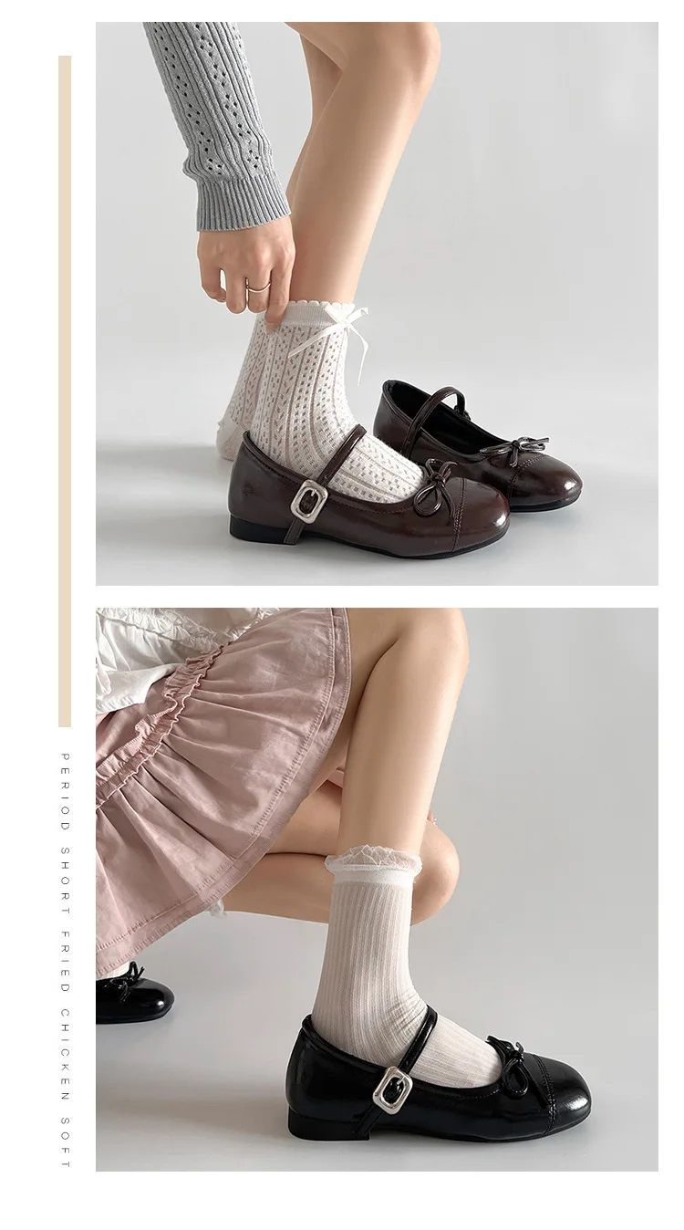 2026 New Spring Vintage Women Ballet Flats Shoes Comfort Round Toe Soft Sole Shoes Elegant Butterfly-knot Dress Grandma's Shoes