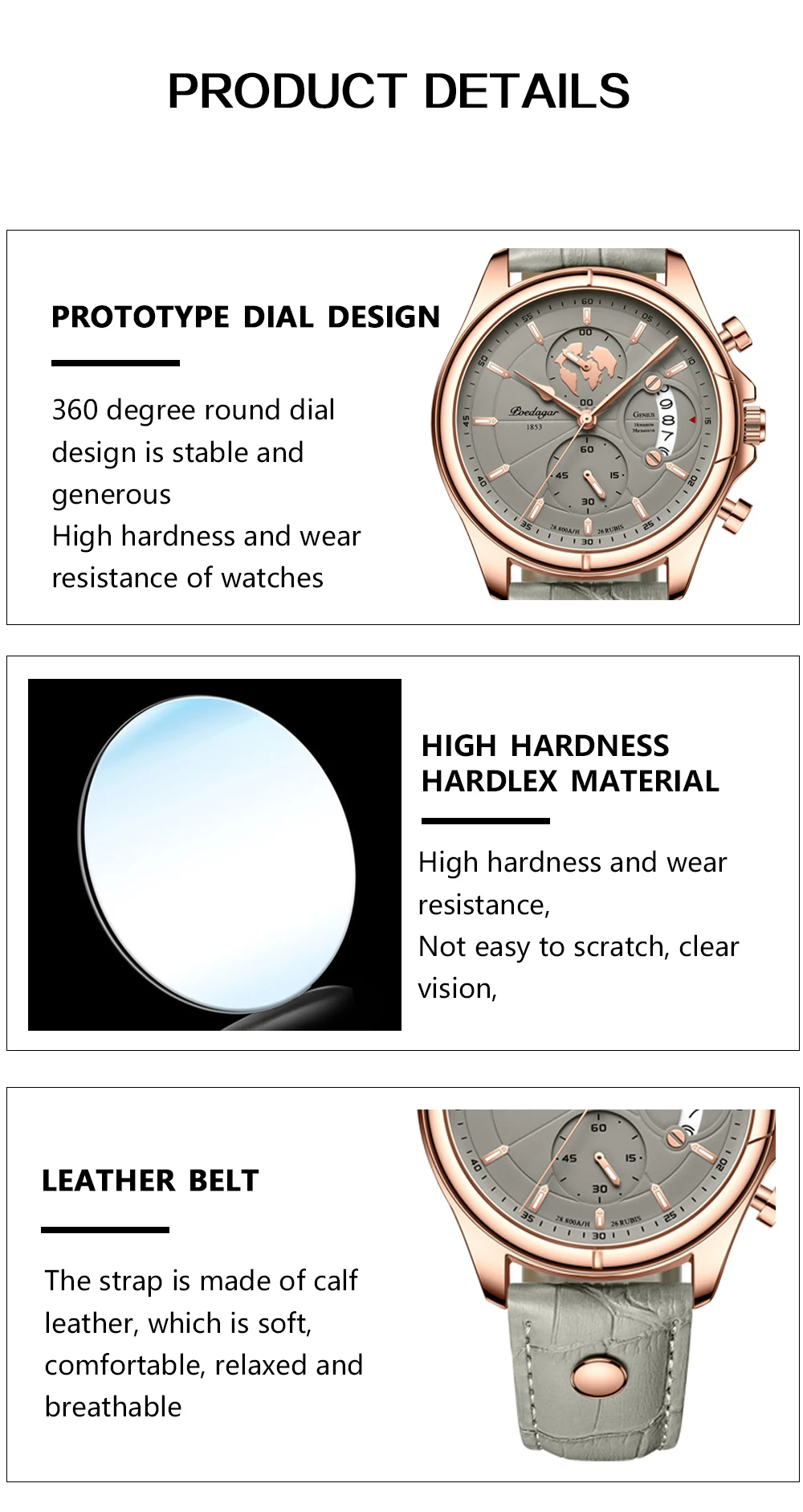 POEDAGAR Luxury Original Man Watch Chronograph Date Waterproof Men Wristwatch Leather Quartz Business Sports Men's Watches Reloj