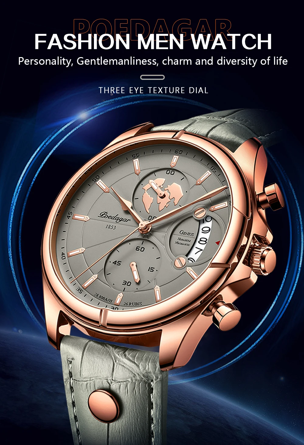 POEDAGAR Luxury Original Man Watch Chronograph Date Waterproof Men Wristwatch Leather Quartz Business Sports Men's Watches Reloj