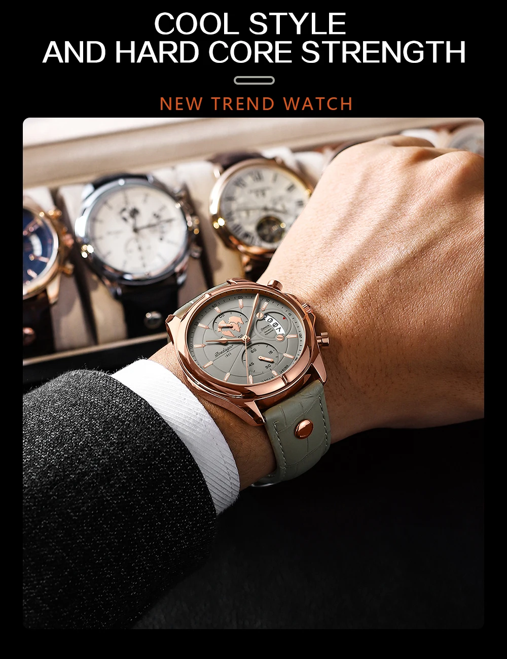 POEDAGAR Luxury Original Man Watch Chronograph Date Waterproof Men Wristwatch Leather Quartz Business Sports Men's Watches Reloj