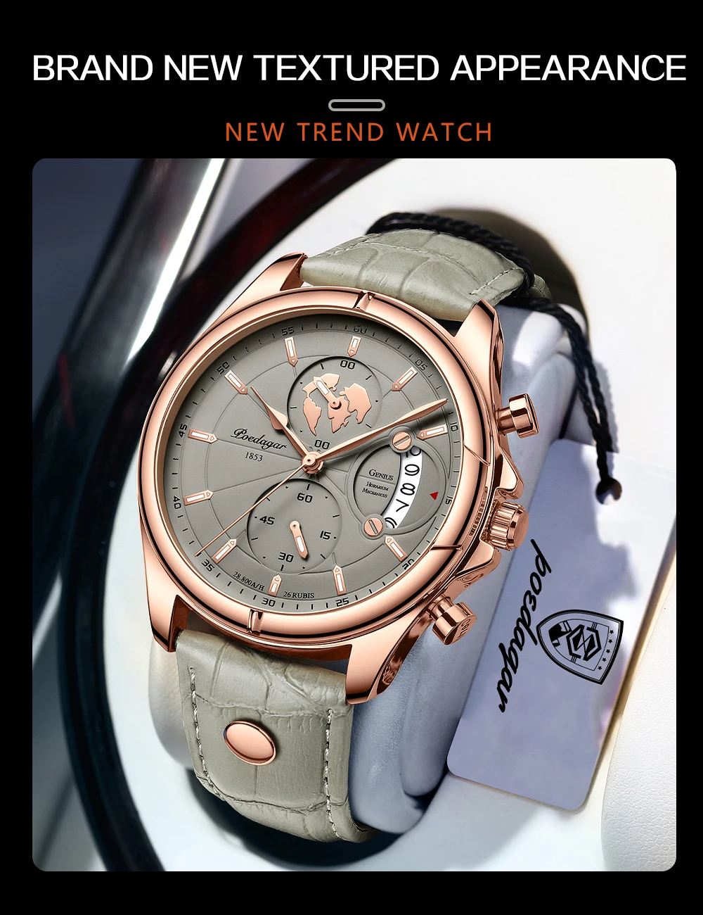POEDAGAR Luxury Original Man Watch Chronograph Date Waterproof Men Wristwatch Leather Quartz Business Sports Men's Watches Reloj