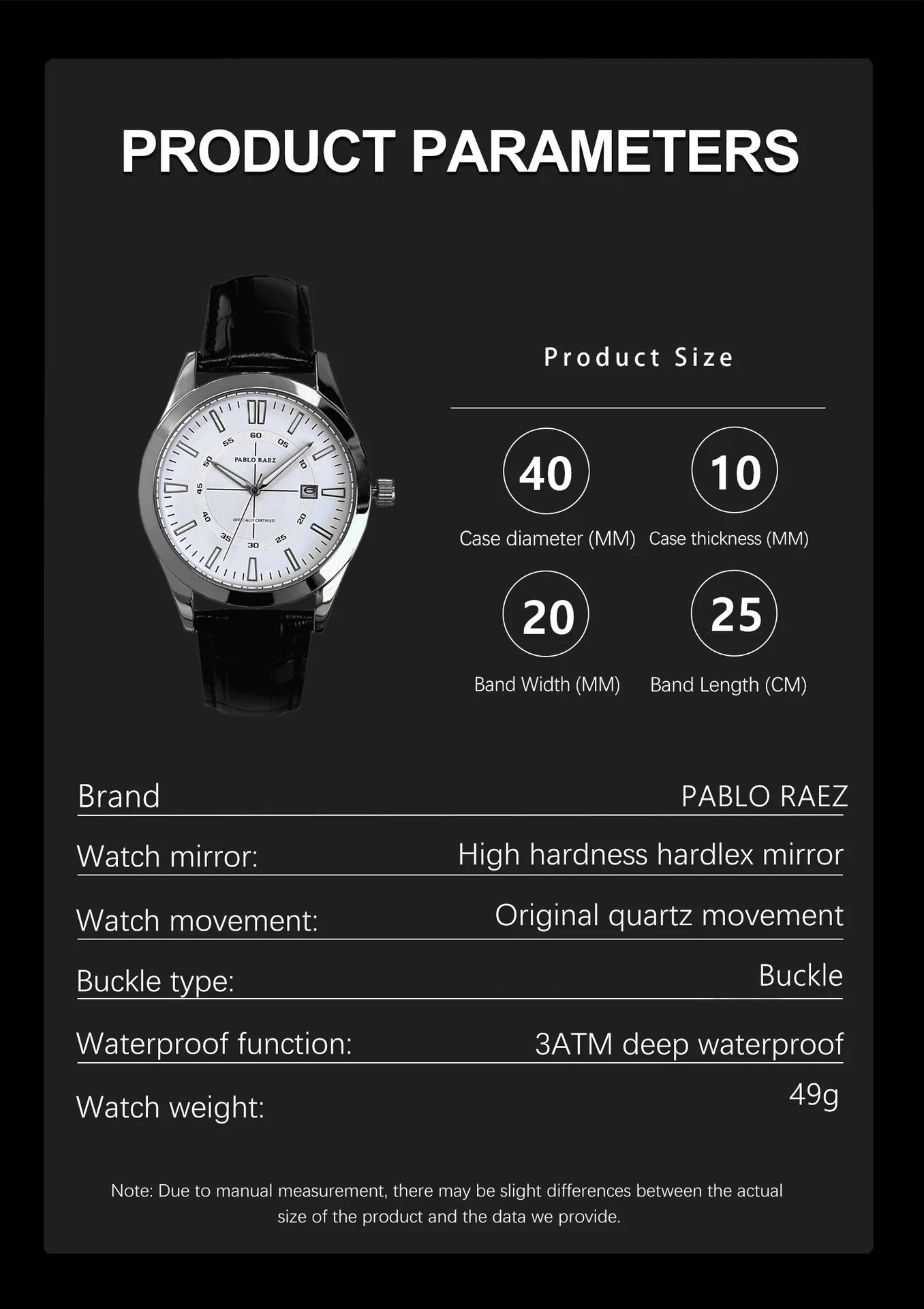 Men's Watch Brand Business Watches Waterproof Calendar Leather Strap Male Quartz Wristwatches (Comes with Box and Spare Battery)