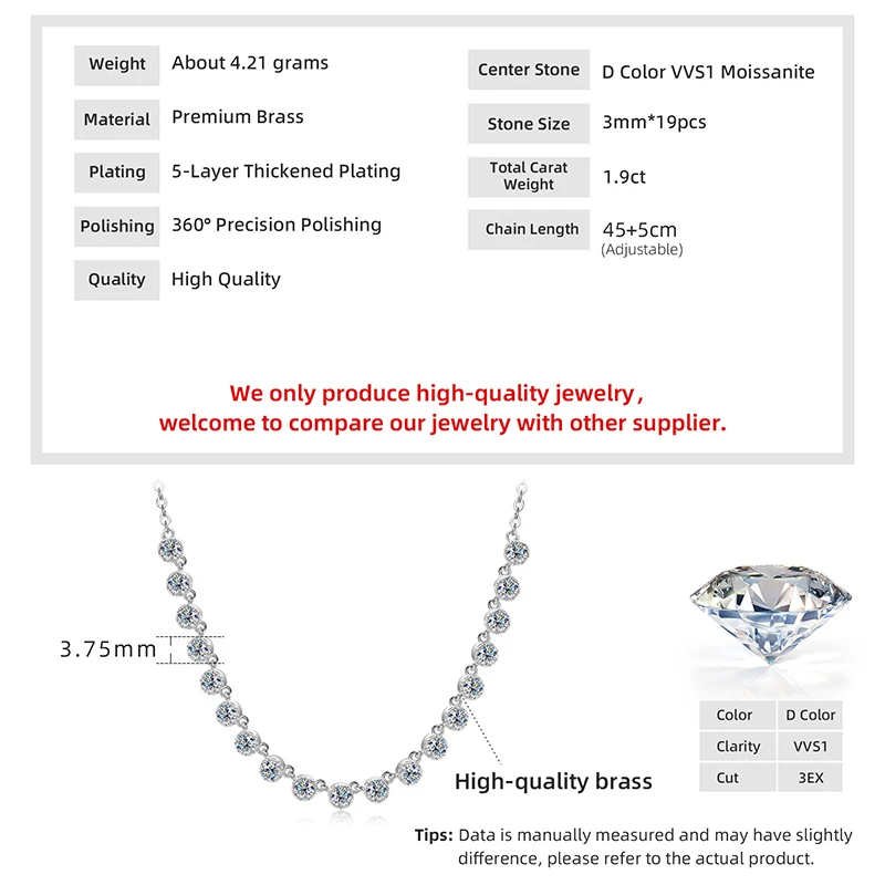 OXTAO Certified Moissanite Bubble-Style Necklace 3mm D VVS1 for Women Sweet U-Smile Pendant Necklace Jewelry 14K Gold Filled