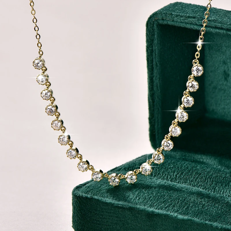 OXTAO Certified Moissanite Bubble-Style Necklace 3mm D VVS1 for Women Sweet U-Smile Pendant Necklace Jewelry 14K Gold Filled