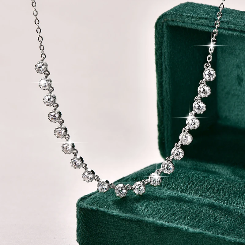 OXTAO Certified Moissanite Bubble-Style Necklace 3mm D VVS1 for Women Sweet U-Smile Pendant Necklace Jewelry 14K Gold Filled
