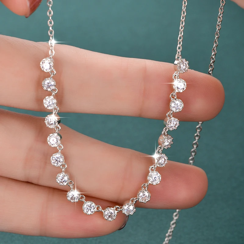 OXTAO Certified Moissanite Bubble-Style Necklace 3mm D VVS1 for Women Sweet U-Smile Pendant Necklace Jewelry 14K Gold Filled