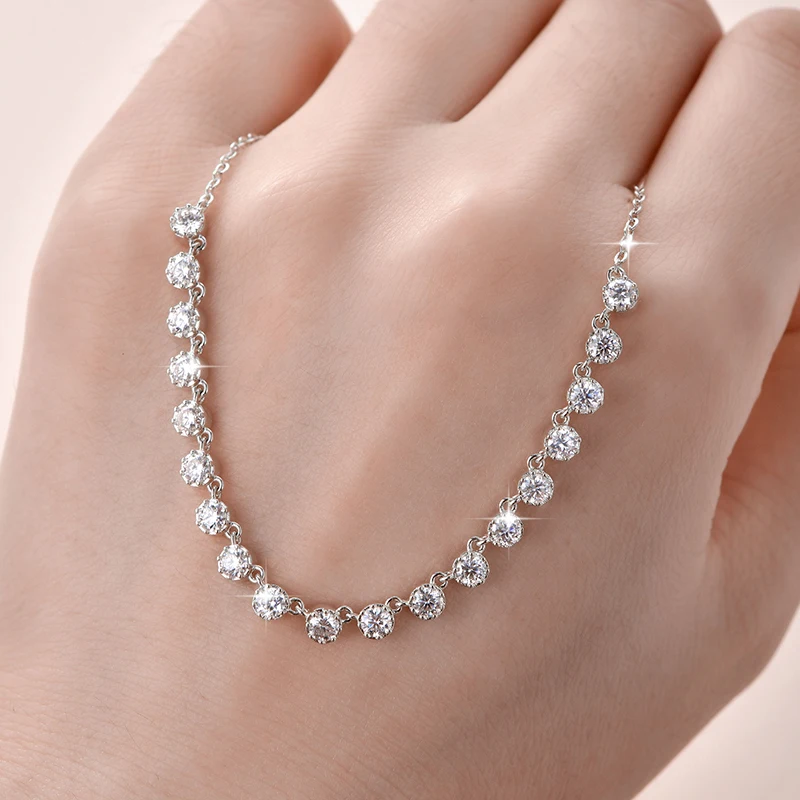 OXTAO Certified Moissanite Bubble-Style Necklace 3mm D VVS1 for Women Sweet U-Smile Pendant Necklace Jewelry 14K Gold Filled