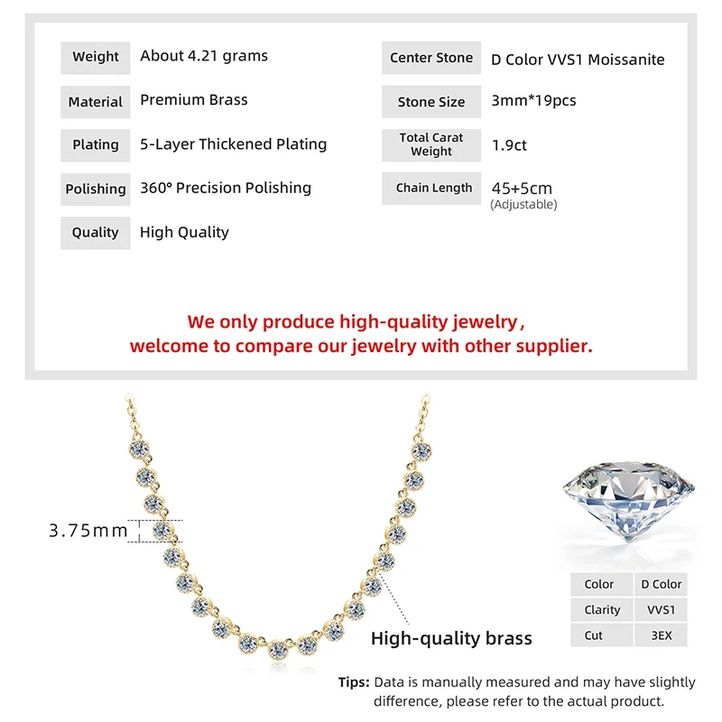 OXTAO Certified Moissanite Bubble-Style Necklace 3mm D VVS1 for Women Sweet U-Smile Pendant Necklace Jewelry 14K Gold Filled