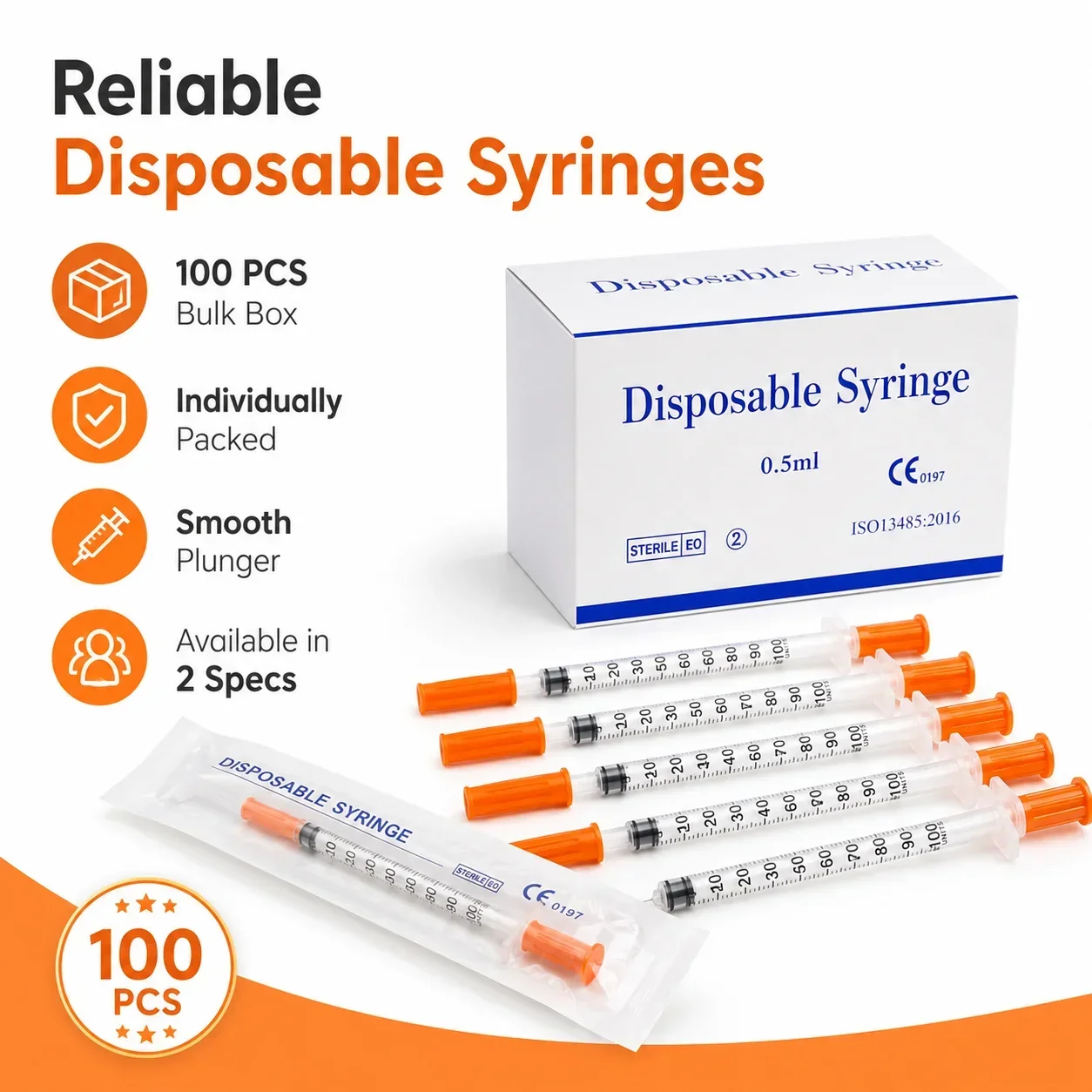 100/200pcs 1ml 0.5ml 30G 31G Pet Animal Dog Cat Disposable Syringe Plastic Veterinary Syringe With Needles Medical Supplies