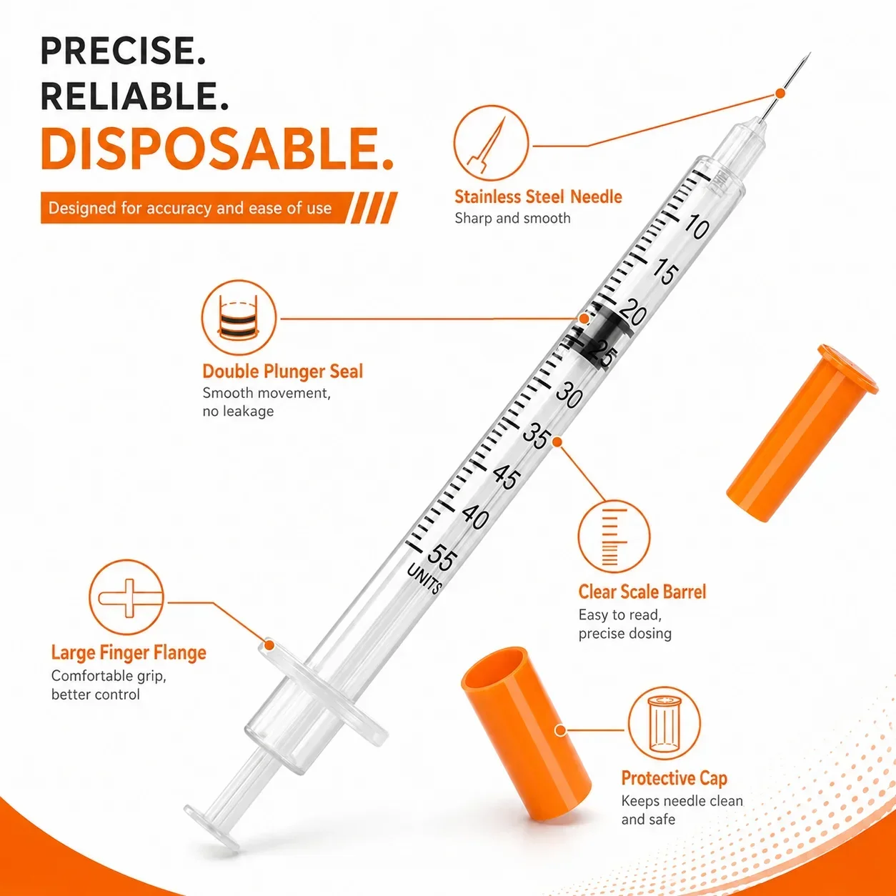 100/200pcs 1ml 0.5ml 30G 31G Pet Animal Dog Cat Disposable Syringe Plastic Veterinary Syringe With Needles Medical Supplies