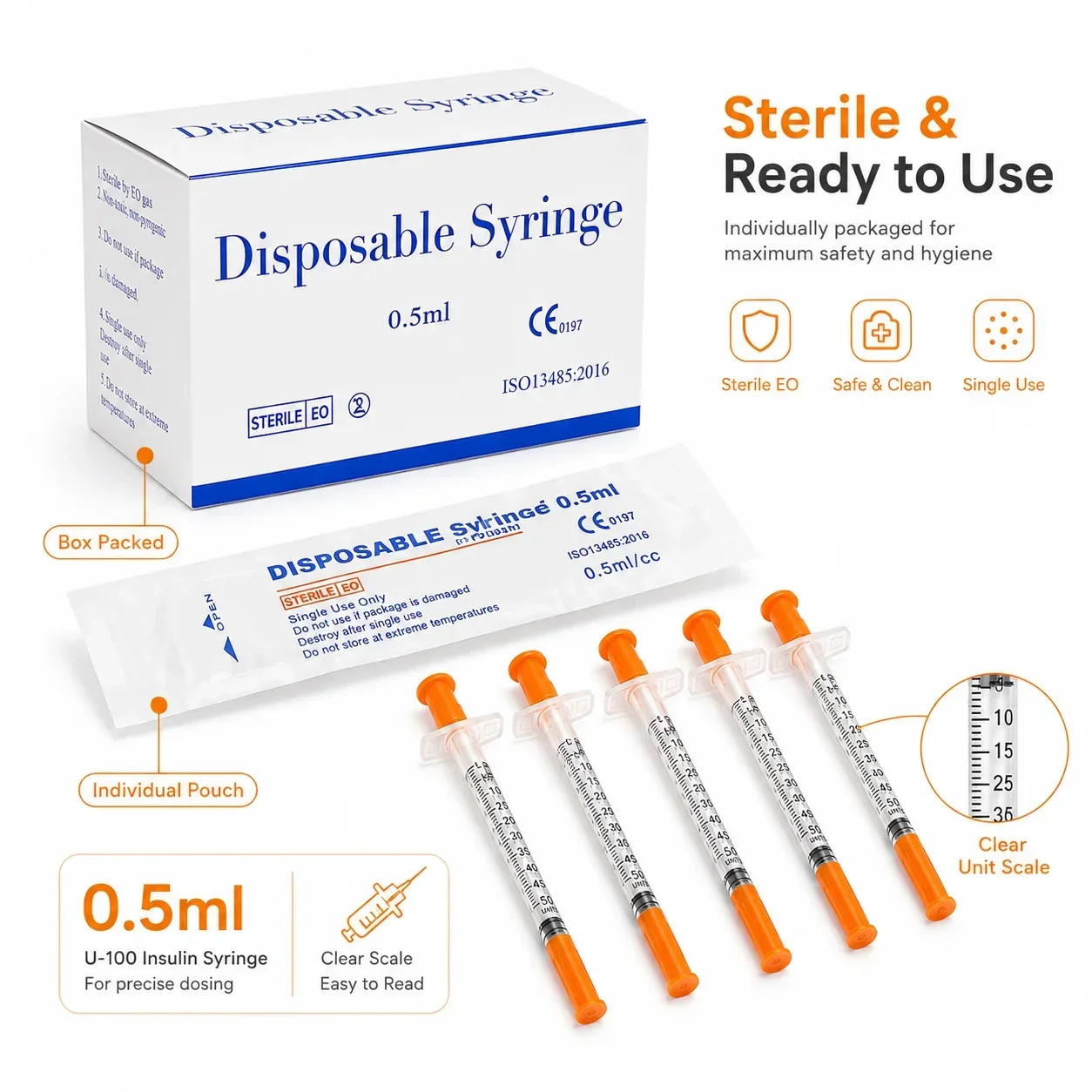 100/200pcs 1ml 0.5ml 30G 31G Pet Animal Dog Cat Disposable Syringe Plastic Veterinary Syringe With Needles Medical Supplies