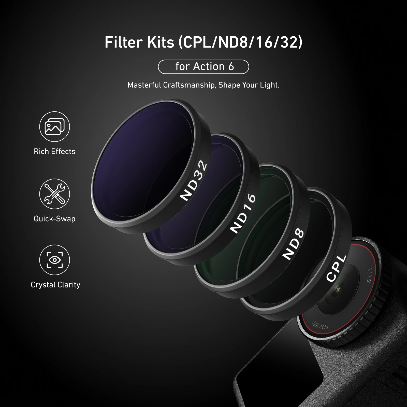 TELESIN CPL ND8 ND16 ND32 UV VND Quick Release Lens Filter for DJI OSMO Action 6 Filter Frame For DJI Action6 Camera Accessories