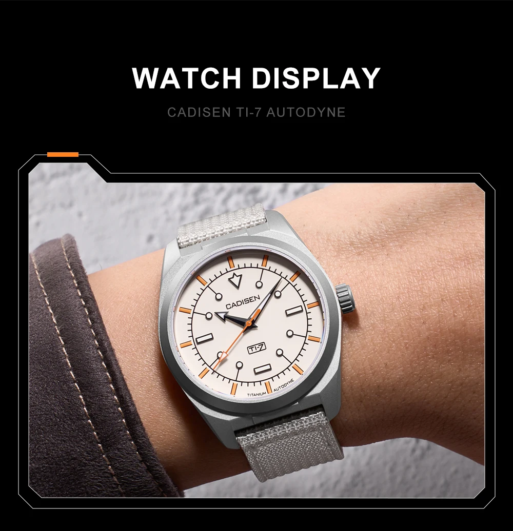 CADISEN TI-7 2026 NEW Autodyne Titanium Steel Automatic Mechanical Canvas Wristwatch MIYOTA 8215 Luminous Waterproof Man Watches