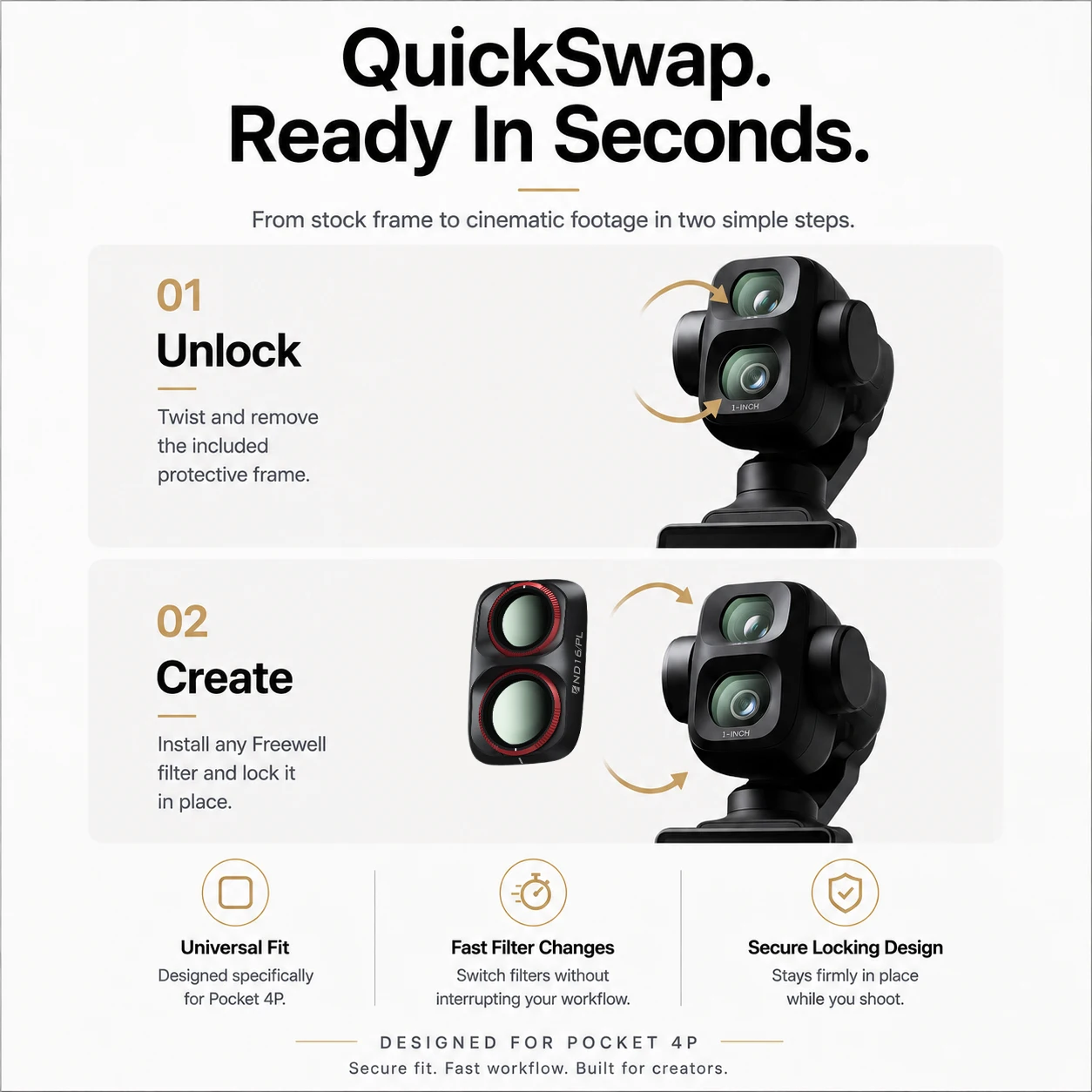 Freewell Single Filter ND, ND/PL, ND1000, UV, CPL, LPR ＆ Glow Mist Filters Compatible with DJI Osmo Pocket 4P ＆ Xtra Muse 2 Pro