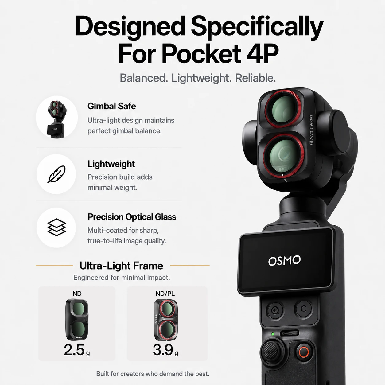 Freewell Single Filter ND, ND/PL, ND1000, UV, CPL, LPR ＆ Glow Mist Filters Compatible with DJI Osmo Pocket 4P ＆ Xtra Muse 2 Pro