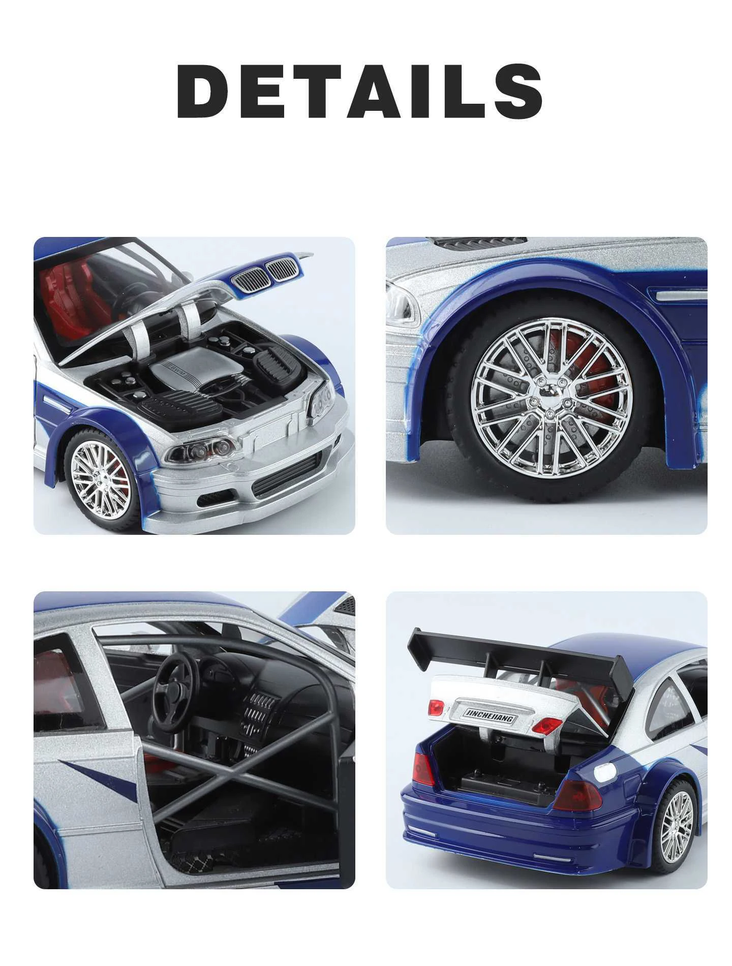 1:24 M3 E46 GTR Coupe Alloy Sports Car Model Diecast Metal Track Racing Vehicles Car Model Sound Light Simulation Kids Toys Gift