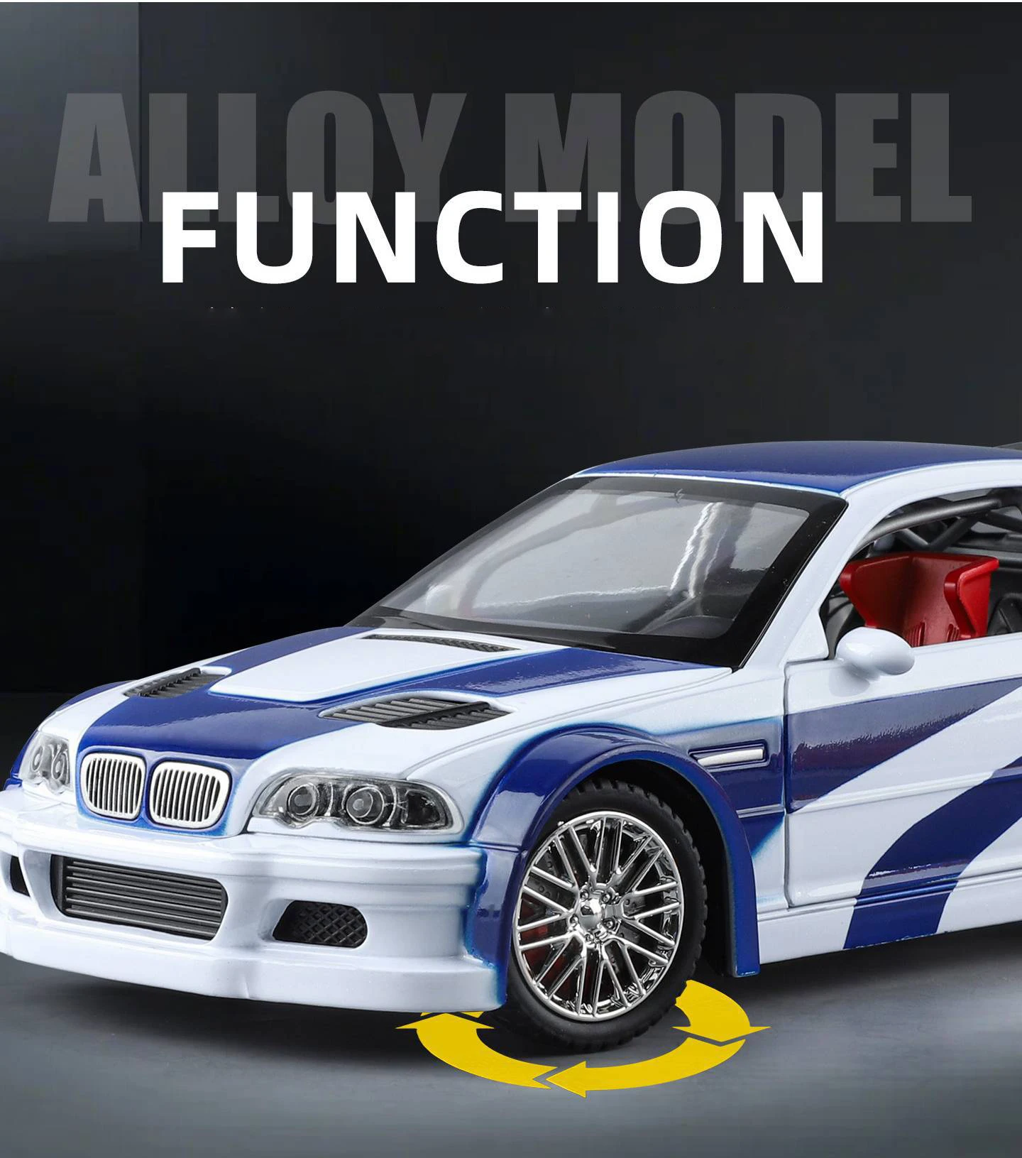 1:24 M3 E46 GTR Coupe Alloy Sports Car Model Diecast Metal Track Racing Vehicles Car Model Sound Light Simulation Kids Toys Gift