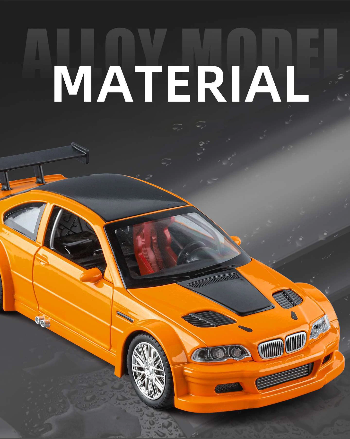 1:24 M3 E46 GTR Coupe Alloy Sports Car Model Diecast Metal Track Racing Vehicles Car Model Sound Light Simulation Kids Toys Gift