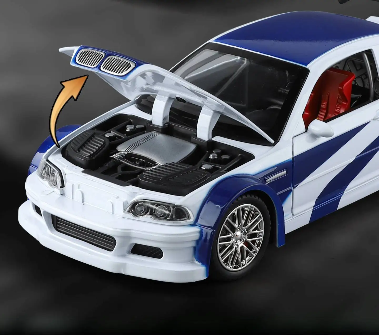 1:24 M3 E46 GTR Coupe Alloy Sports Car Model Diecast Metal Track Racing Vehicles Car Model Sound Light Simulation Kids Toys Gift