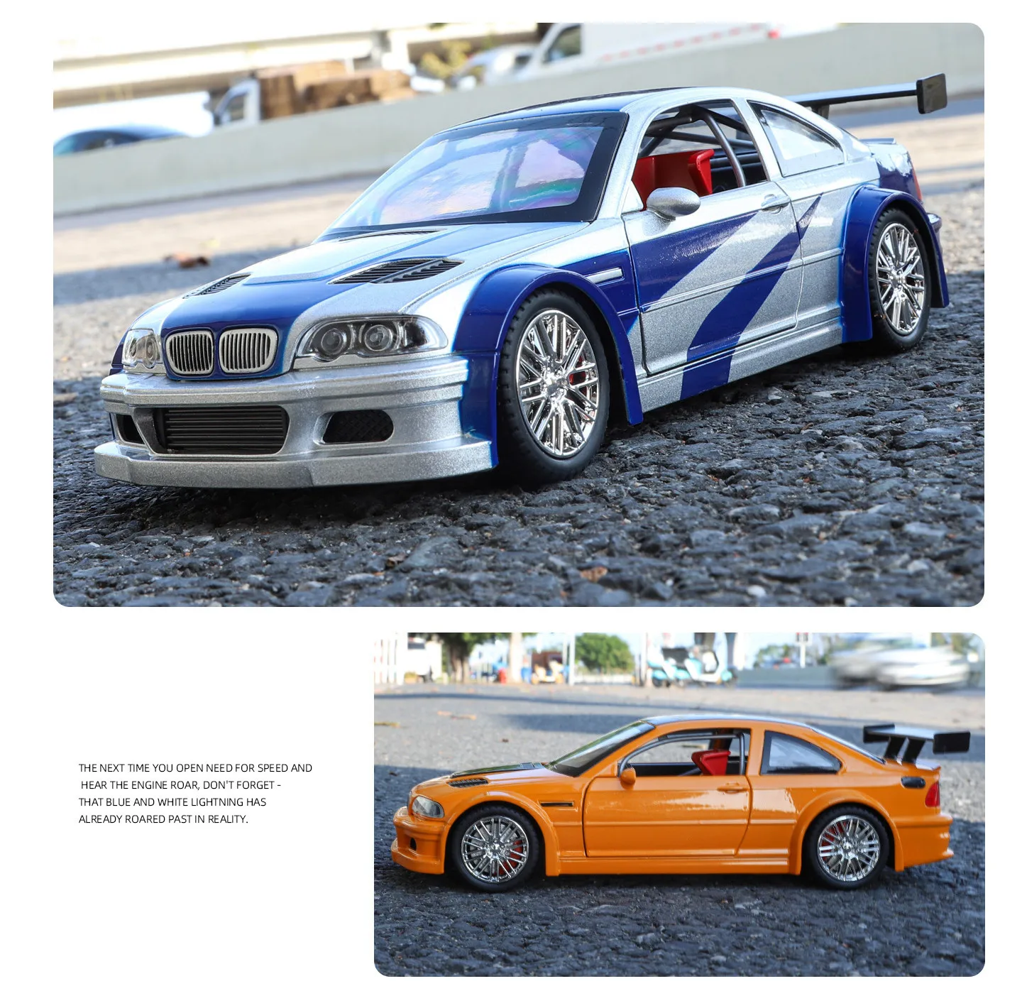 1:24 M3 E46 GTR Coupe Alloy Sports Car Model Diecast Metal Track Racing Vehicles Car Model Sound Light Simulation Kids Toys Gift
