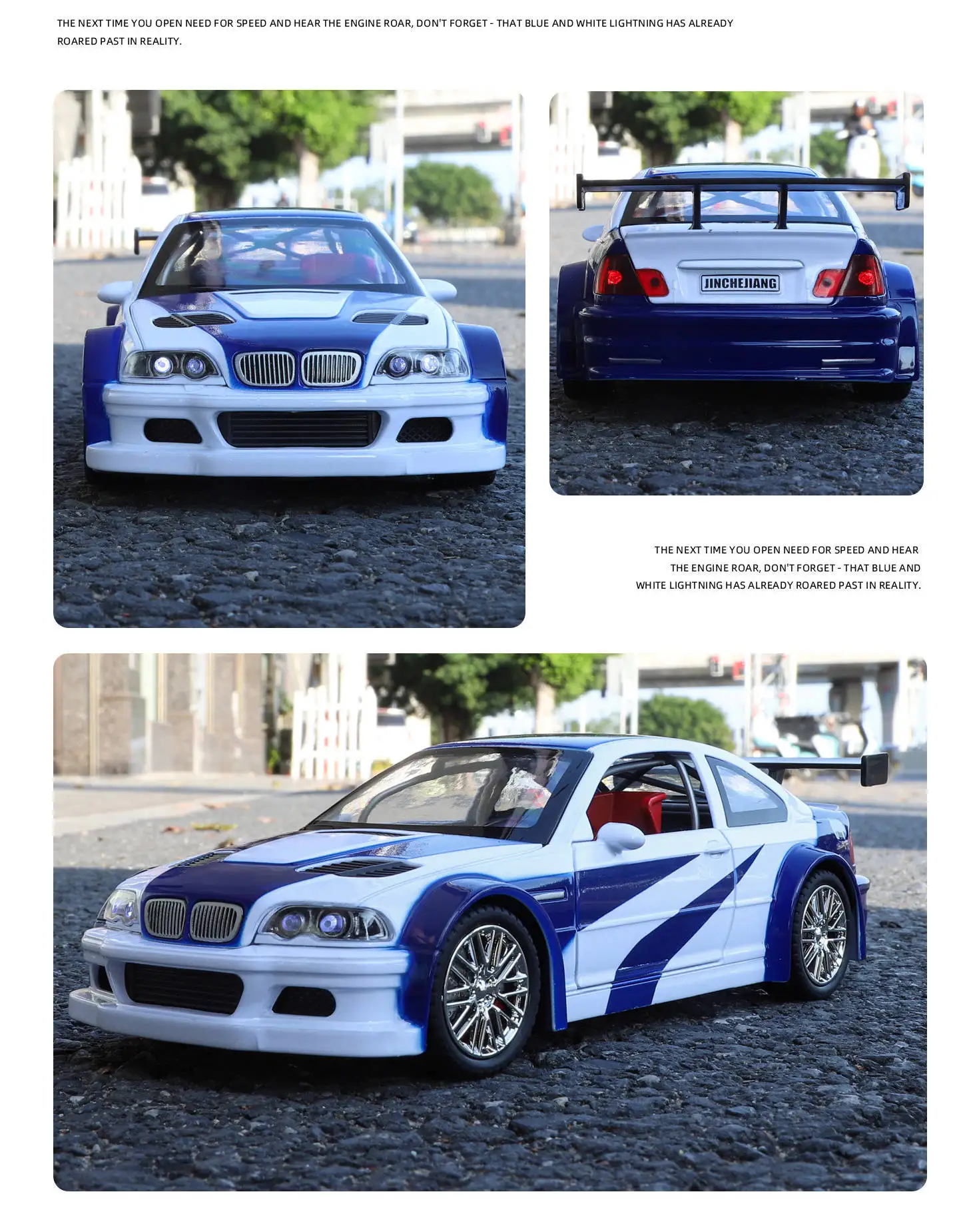 1:24 M3 E46 GTR Coupe Alloy Sports Car Model Diecast Metal Track Racing Vehicles Car Model Sound Light Simulation Kids Toys Gift